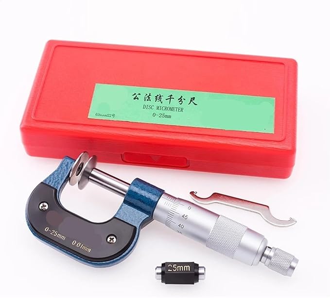 Disc Micrometer 0-25mm 25-50mm 50-75mm 75-100 Outside Micrometers for Lengths of Gear Teeth Paper Thickness Gauge Measuring Tool(0-25)