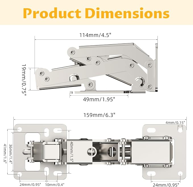 Chibery 4 Pack 170 Degree Soft Close Cabinet Hinges, Slow Smooth Hidden Frameless Lazy Susan Hinge, Concealed Hardware Surface Mount, Lid Support Trap Door, Self Closing for Corner, Kitchen Cupboard