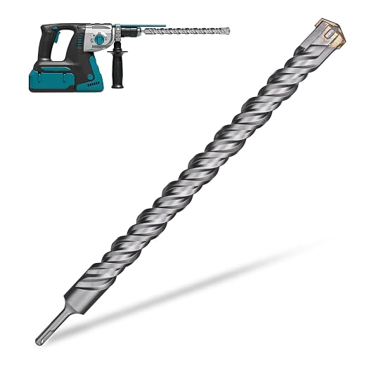 1/2 Inch x 24 Inch SDS Plus Rotary Hammer Drill Bit, Cross Tip Double Threaded Carbide Tipped for Concrete, Brick, and Stone (1/2" x 8.5" x 24")