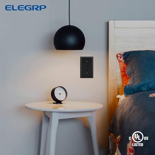 ELEGRP 3 Way Toggle Light Switch with Plate, 15 Amp, 120 V, Toggle Framed AC Quiet Switch, in Wall On/Off Switch, Self-Grounding, Residential and Commercial Grade, UL Listed (10 Pack, Glossy Black)