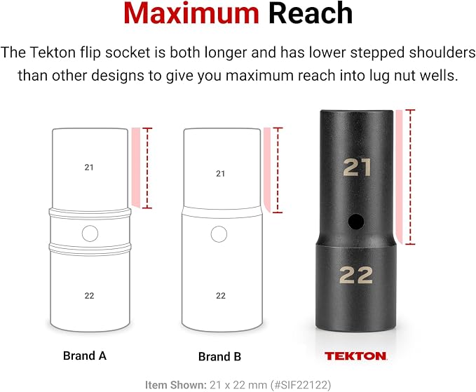 TEKTON 1/2 Inch Drive Impact Flip Socket Set, 6-Piece | SIF92400 | Deep Thin Wall, 6-Point, Case