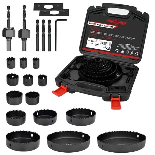 ANGELSWORD Hole Saw Set 24 PCS Hole Saw Kit, Hole Saw Drill Bit Kit, 3/4"-6" (19-152mm) 14 PCS Saw Blades, for Drywall, Soft Wood, Plywood, Plastic, PVC