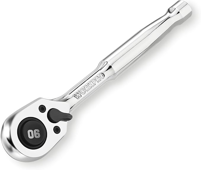 WORKPRO 1/4-Inch Drive Low-Profile Ratchet, 90-Tooth Ratchet Wrench | Quick-Release Socket Wrench for Men Women, Reversible, 4° Swing, CR-MO Compact Drive Head, Full Polished