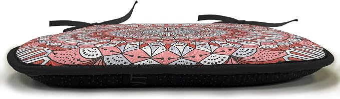 Lunarable Moroccan Chair Cushion Pad, Colorful Patterned Ornament Medieval Openwork Eastern, Seat Padding for Kitchen & Patio with Anti-Slip Backing, 16"x16", Coral Red Pale Grey