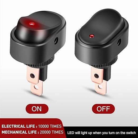 Nilight 5PCS LED Lighted Rocker Switch 12V Illuminated ON Off Toggle Switches 30A 3Pin SPST Oval Shaped 12mm Hole Red Yellow Blue Green for Car Truck RV Motorcycles Marine Boats