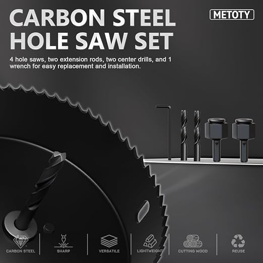 9PCS Hole Saw Kit (1-1/4" to 2-1/8"|32-54mm) with Mandrel & Accessories Cutter for Soft Wood, PVC Board & Home Projects