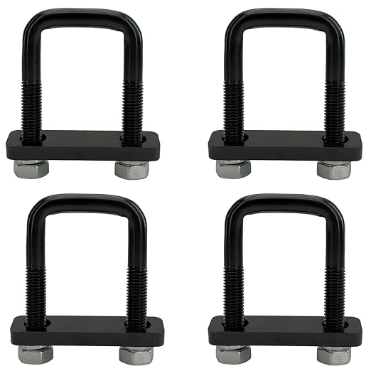 4 Pack Square U-Bolt for Trailer- Fits 2.0 Inch Wide Leaf Springs, Galvanized Steel Clamp Set, Secure Fit for Truck, Boat and Trailers, Black