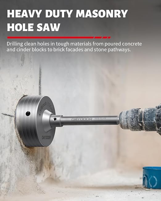 DAYDOOR 4-1/8" (105mm) Concrete Hole Saw with SDS Plus Shank Adapter, Tungsten Carbide Tipped Masonry Hole Saw, Heavy Duty Concrete Core Drill Bit for Brick, Cement Wall, and Stone