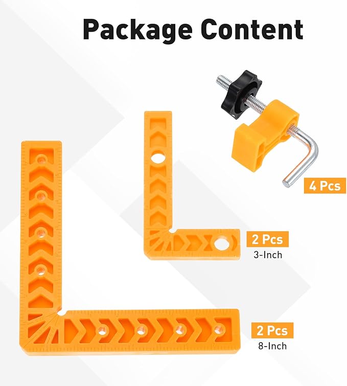 HARFINGTON 4Pcs Corner Clamp 90 Degree 3/8" Right Angle Clamp Set for Woodworking, ABS Plastic Positioning Square Tool for Picture Frame Box Cabinets Drawers, Yellow