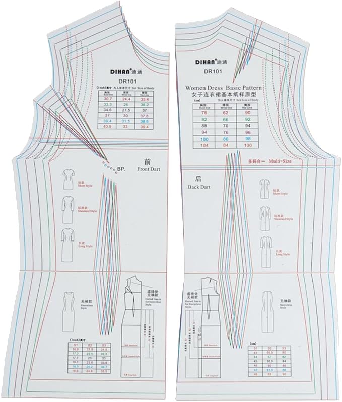 Multi-Size Dressmaking Ruler Dress Pattern Template Easy-to-Use Sewing Tool for Sewing Efficiency