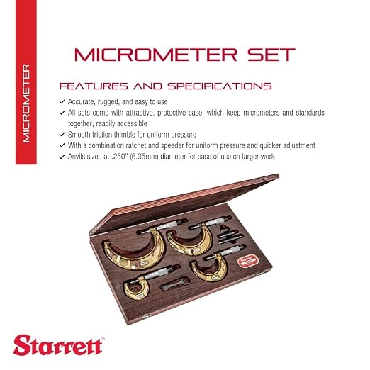 Starrett Outside Micrometer Set with Smooth Friction Thimble, Combination Ratchet and Speeder - Camouflage Paint Theme, 0-4" Set Range, .0001" Graduations - SCFT436.1XRLZ