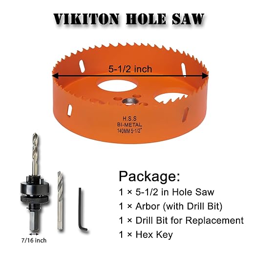 5.5 Inch Hole Saw with Arbor for Metal Wood Plastic, 5-1/2 in Bi-Metal Hole Cutter for Different Project with Smooth and Flat Drilling Edge, Fast Chip Removal,Lighter and Portable