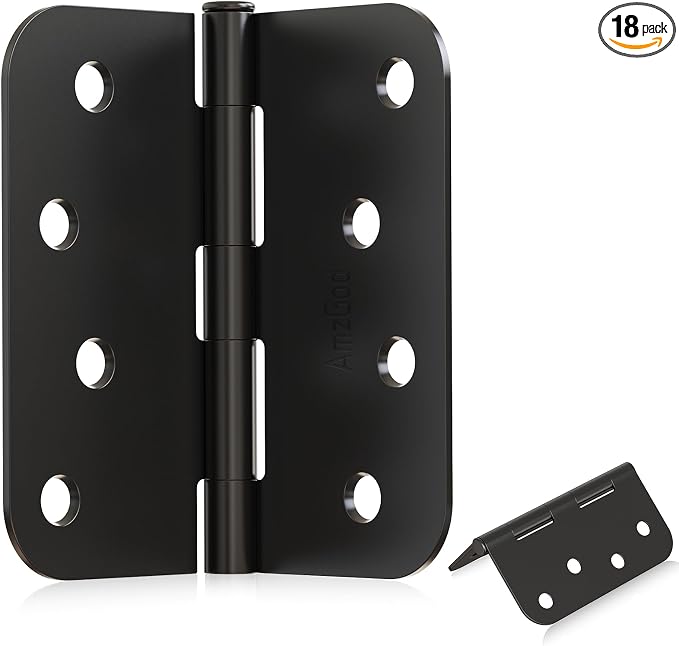 4" x 4" Black Door Hinges 18 Pack, Matte Black Heavy Duty Hinges with 5/8" Radius, Rounded Interior/Exterior Door Hinges for Residential Front Door