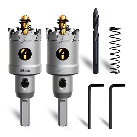 Metal Hole Saw 1"(26mm) 2Pcs Set Heavy Duty Tungsten Carbide Tipped Hole Cutters Set with a nitrided Step Drill and L-flench, for Steel Iron,Aluminum,Stainless stell