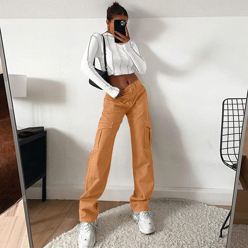 Lepunuo Cargo Pants for Women High Waisted Casual Pants Baggy Stretchy Wide Leg Y2K Streetwear with 6 Pockets
