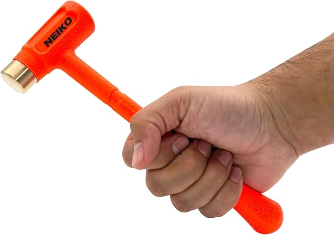 NEIKO 02870A Dead Blow Hammer With Brass Cap, 0.75 Pounds, Neon Orange Deadblow Hammers, Mallet, Spark and Rebound Resistant, Unibody Molded, Soft Blow Rubber, Non Slip Grip, Steel Shot and Core