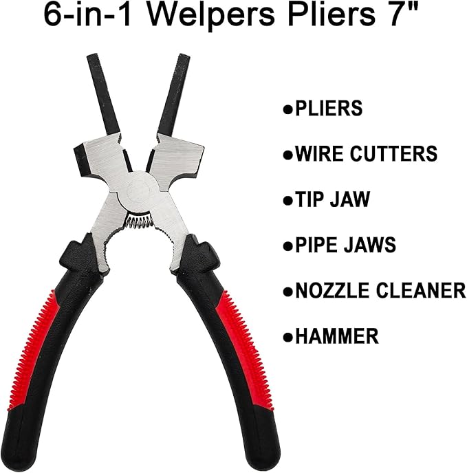 VASTOOLS Welding Accessories,Welding Chipping Hammer, Leather Welding Gloves 13.5",6-in-1 Welpers Pliers 7",Wire Brush 11",for Welder