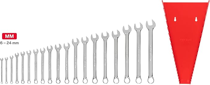 TEKTON Combination Wrench Set, 19-Piece | WCB91202 | 6 - 24 mm, Rack