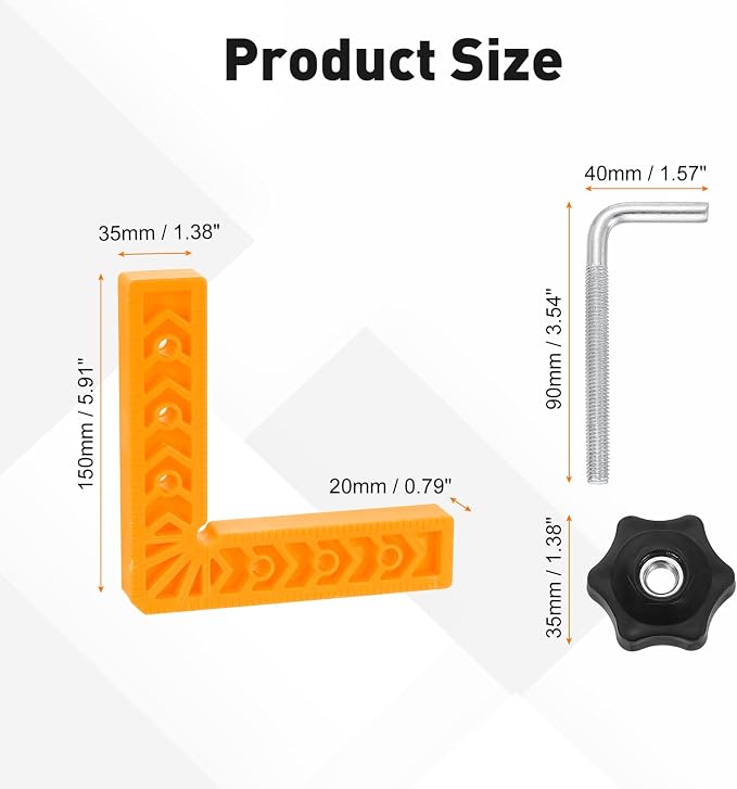 HARFINGTON 4Pcs Corner Clamp 90 Degree 6" Right Angle Clamp Set for Woodworking, ABS Plastic Positioning Square Tool for Picture Frame Box Cabinets Drawers, Yellow