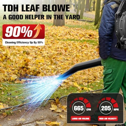 TDH Backpack Leaf Blower,63CC Backpack Blower with 665 CFM & 205 MPH