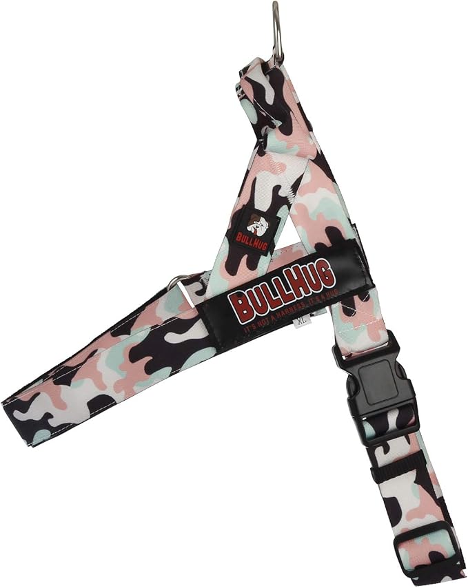 Adjustable Dog Harness– No Pull, No Choke – for English Bulldogs, French Bulldogs, Pugs & Broad-Chested Breeds – Easy, Safe Walks (Pink & Mint Camouflage, Large)