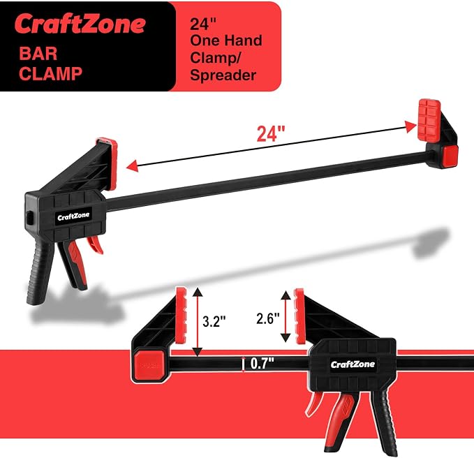 Bar Clamps Wood Clamps for Woodworking 24" One Hand Clamp/Spreader - 2-pack Quick Clamps E-Z Hold Bar Clamps Set F Clamp with 300 lbs Load Limit Medium Duty