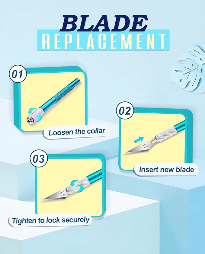 DIYSELF Craft Knife with 10 Extra #11 Blades, Precision Hobby Knife Set with Steel Ruler, Exacto Knife for Crafting, Polymer Clay, Pottery, Paper, Vinyl, Stencil & Model Making (Blue)