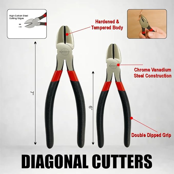 6-Piece Pliers Set 6–10 Inch Groove Joint, Long Nose, Slip Joint, Linesman & Diagonal Cutting Pliers Heavy-Duty Chrome Vanadium Steel Tools for DIY, Home Repair & Professional Use E-2011