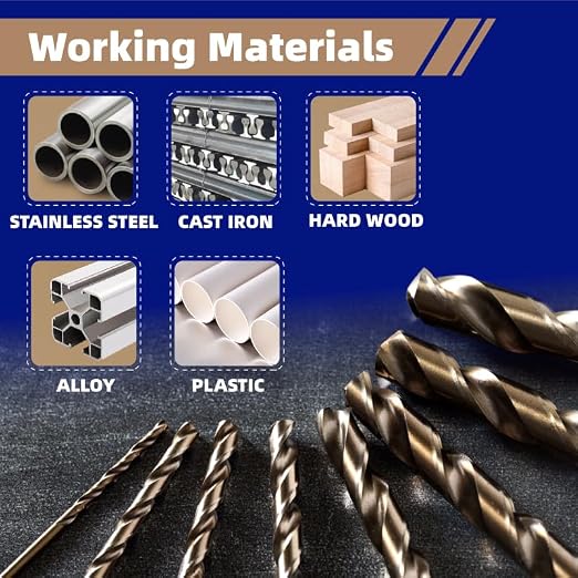HIGHFIRE 29 PCS M35 Cobalt Drill Bit Set, HSS Twist Jobber Drill Bits with 135 Degrees Split Point and Three-Flat Shank, 3/8” Reduced Shank, Gold Oxide Metal Drill Bits Set (1/16” - 1/2” x 1/64”)