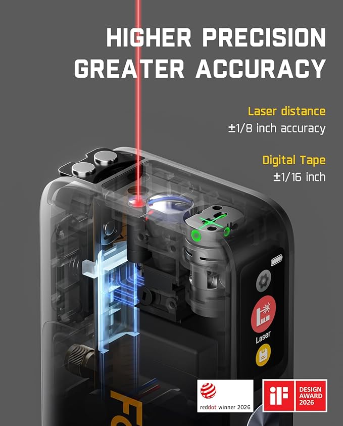 Fanttik A10 Apex 3-in-1 Digital Laser Tape Measure with HD Color Display, 165Ft Rechargeable Laser Measurement & 32Ft Green Cross Line Laser & 9.8Ft Tape, 6 Units, for Distance/Area/Volume/Leveling