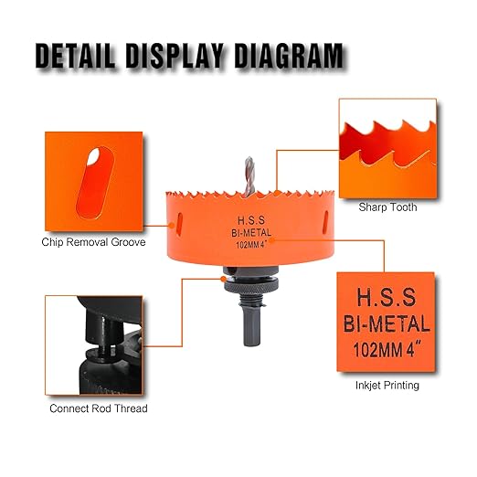 Bi-Metal Hole Saw Kit for Wood Metal and Plastic, 3PCS Hole Saw Set with Case, Fast Chip Removal, Smooth Flat Drilling Edge, Lightweight & Portable (Orange)