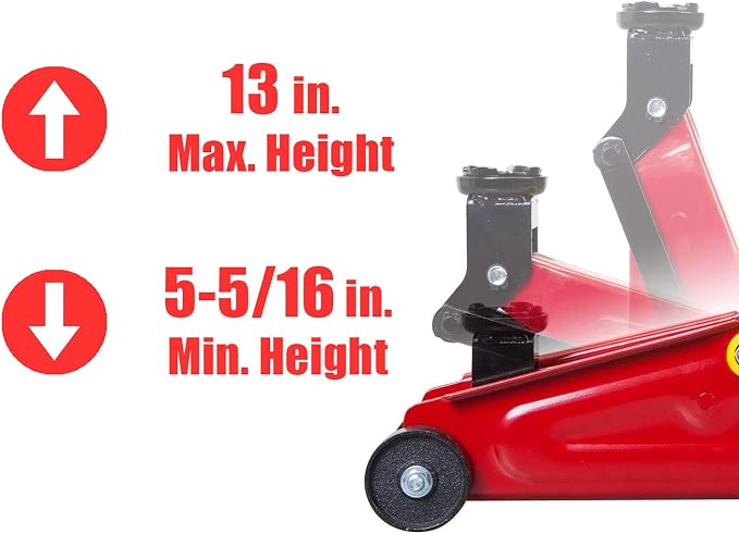BIG RED T820014S Torin Hydraulic Trolley Service/Floor Jack with Blow Mold Carrying Storage Case, 1.5 Ton (3,000 lb) Capacity, Red