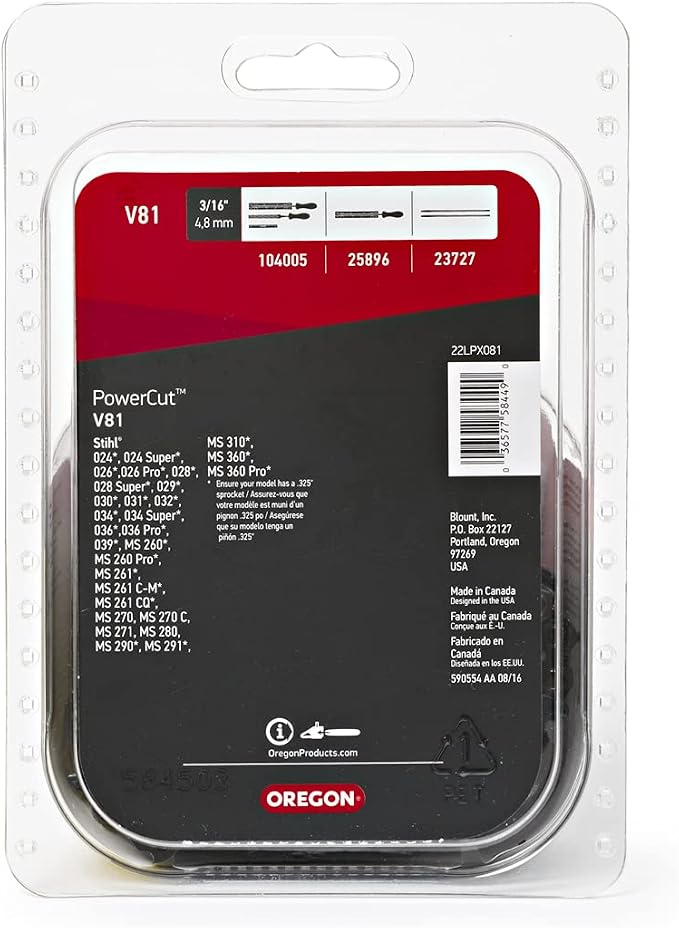 Oregon Chainsaw Chain for 20" Bar, .325" Pitch, .063" Gauge, 81 Drive Links | PowerCut Replacement Saw Chain, Fits Several Stihl Models