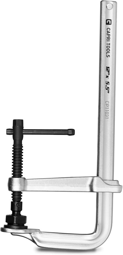 Capri Tools 12-Inch Heavy Duty All Steel Bar Clamp, 5-1/2-Inch Throat Depth, 2,645 lb Clamping Force