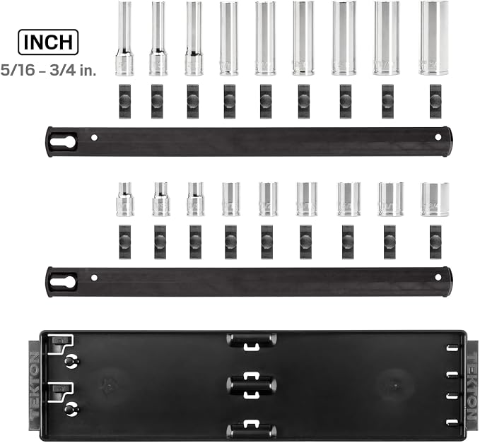 TEKTON 3/8 Inch Drive 6-Point Socket Set, 18-Piece | SHD91213 | (5/16 - 3/4 in.), Shallow and Deep, Socket Rail