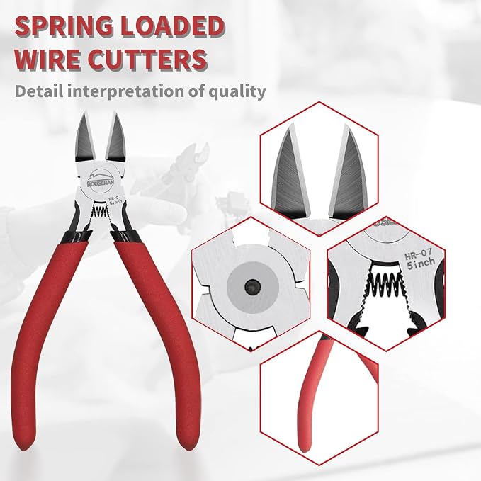 Wire Cutters 5 Pack, 5 Inch, Side Cutters, Flush Cut Pliers | Spring Loaded Cutting Pliers with Non-slip Red Handle, Dikes Wire Cutters Snips for Model Kits, Crafting, Zip Ties