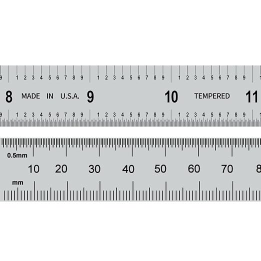 PEC Tools 12"/300mm Flexible Metal Ruler, High-Quality Steel Machinist Rule with Satin Chrome Finish, Decimal/Metric Graduation (1/10", 1/100", 1mm, 0.5mm), Trusted by Professionals, Made in USA