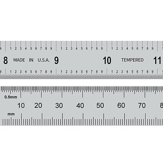 PEC Tools Metal Ruler, 6"/150mm Machinist Rule with Satin Chrome Finish, Decimal/Metric Graduation (1/10", 1/100", 1mm, 0.5mm), Flexible High-Quality Steel Ruler, Trusted by Professionals, Made in USA