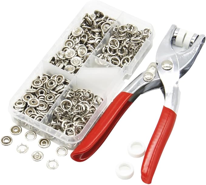 100 Sets 9.5mm Metal Prong Snaps Buttons Five Claw Buckle Set Metal Press Studs Sewing Free Buttons with Fastener Pliers Press Tool Kit for Leather Crafting