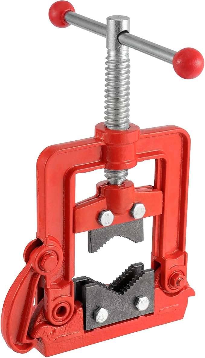 2 Pack Forged Pipe Vise, 0.4-2.4 Inches(10-60mm) Pipe Vice Bench Vise, Heavy Duty Cast Iron Pipe Vise for Plumbers, Mechanic, Red