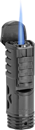 XIKAR Tactical Single-Jet Lighter, Gunmetal - Powerful Flame, Rugged Design with Rest Feature, Pocket Clip, EZ-View Fuel Window, and Adjustable Flame Height - Ideal for Outdoor Use