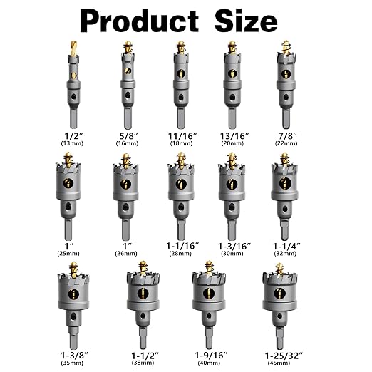 26PCS (1/2'' to 3-3/4'') TCT Premium Tungsten Carbide Tipped Hole Saw Drill Bit Set for Hard Metal, Stainless Steel, Iron, Aluminum.