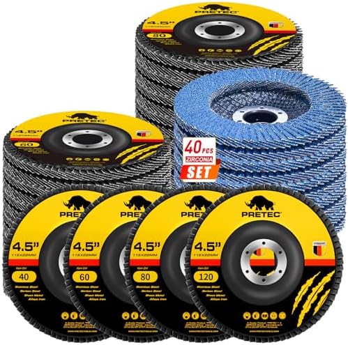 Flap Discs 4 1/2 for Angle Grinder, 40 Pcs Flap Discs 40/60/80/120 Grit, 4.5" x 7/8" High Density Zirconia Type 27 Flap Sanding Disc for Grinding, Rust Removal, Sanding and Finishing - 40Packs