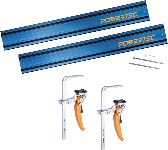 POWERTEC 72461 110" Track Saw Guide Rail Joining Set for Milwaukee Track Saws w/Quick Release Ratcheting Clamps for Woodworking Projects