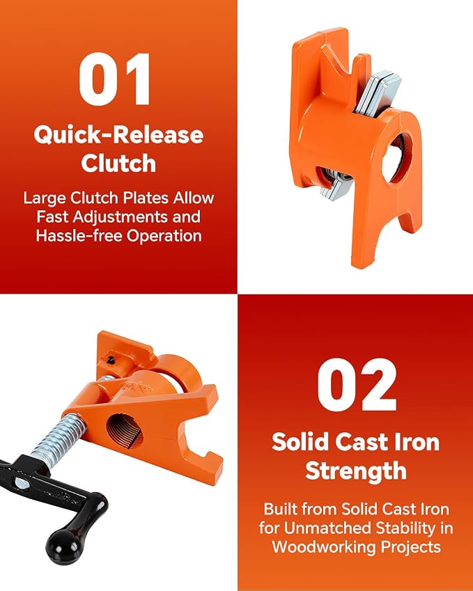 ATPEAM 3/4'' Pipe Clamps for Woodworking Heavy Duty Cast Iron Wood Gluing Pipe Clamp Set for Woodworking, Carpentry, Home Improvement, and DIY Jobs (4, No Protective Pads)