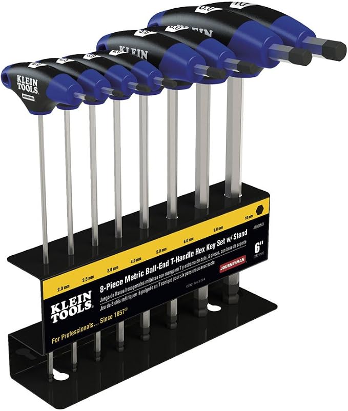 Klein Tools 10-Piece SAE Inch T-Handle Hex Key Set with Stand and 8-Piece Metric Ball End T-Handle Hex Key Set