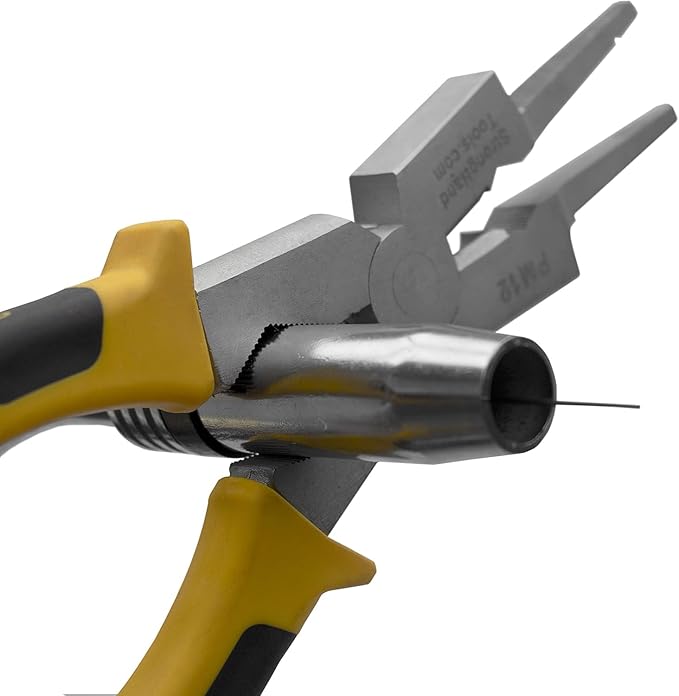 Strong Hand Tools PM12 Deluxe MIG Welding Plier, 8", Rounded & Flat Face Hammer, Fine & Coarse File, Side Pull V-Notch, Retention Chain, Ergonomic Grip