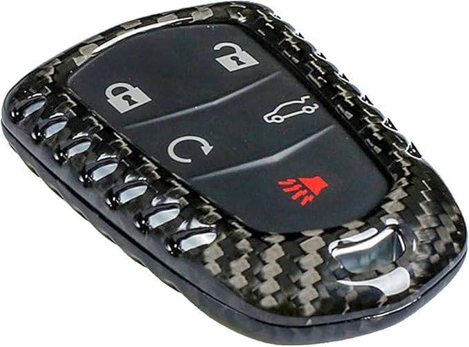Genuine Carbon Fiber Key Fob Cover for Cadillac ATS Coupe ATS-L ATS-V CT6 CTS CTS-V Escalade ESV SRX XT4 XT5 XT6 XTS Smart Car Remote Key Fob Case for Men Women - for Round Logo Back - Black