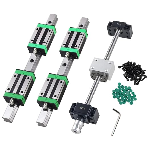 2Pcs HGR15-400MM Linear Rails kit with 4 Bearing Block,1Pcs SFU1204-400MM Ball Screw with Metal Deflector Ball Screw Nut, BF10/BK10 kit, Nut Housing, Coupling for 3D Printer and CNC Machine
