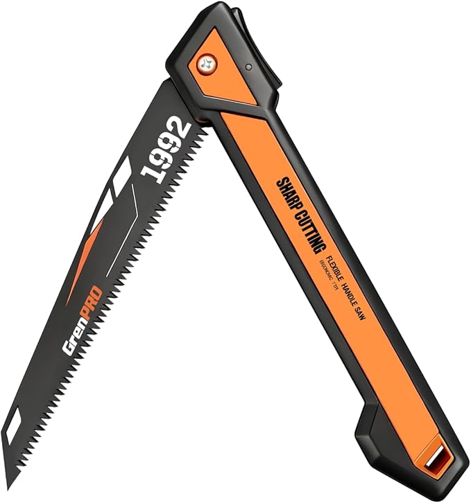 GRENPRO Folding Pruning Saw 10 Inch, SK5 Steel Blade 7 Inch, Triple-Ground 7TPI Teeth, 3-Angle Lock Non-Slip Handle, Portable Hand Saw for Tree Trimming, Camping, Gardening, Landscaping
